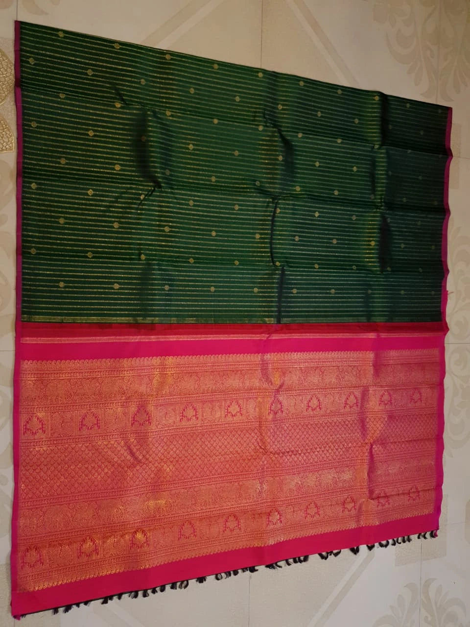 3G Pure Zari Kanjivaram Silk Saree in Dark Green | Silkmark Certified