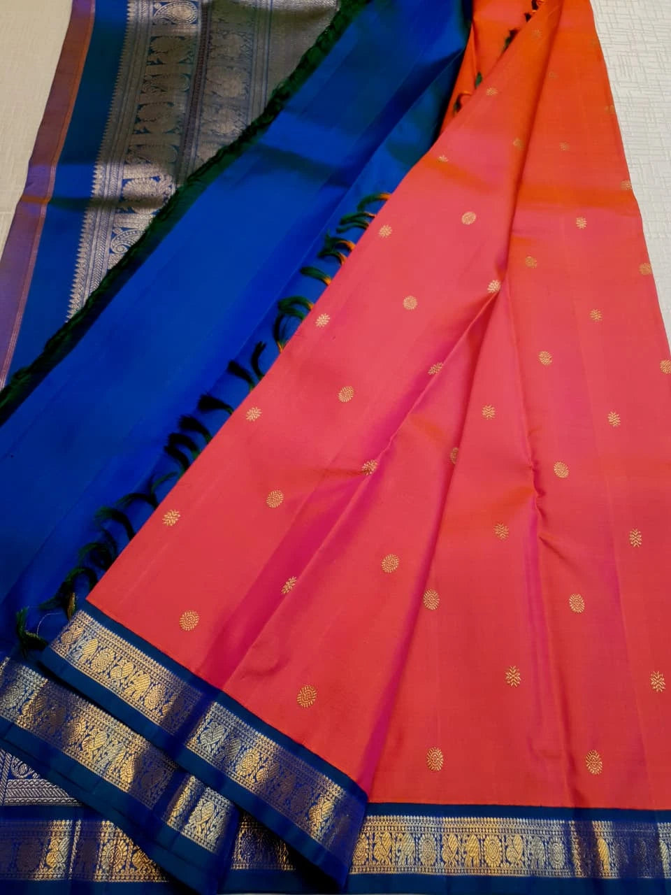 3G Pure Zari Kanjivaram Silk Saree in Coral Pink | Silkmark Certified
