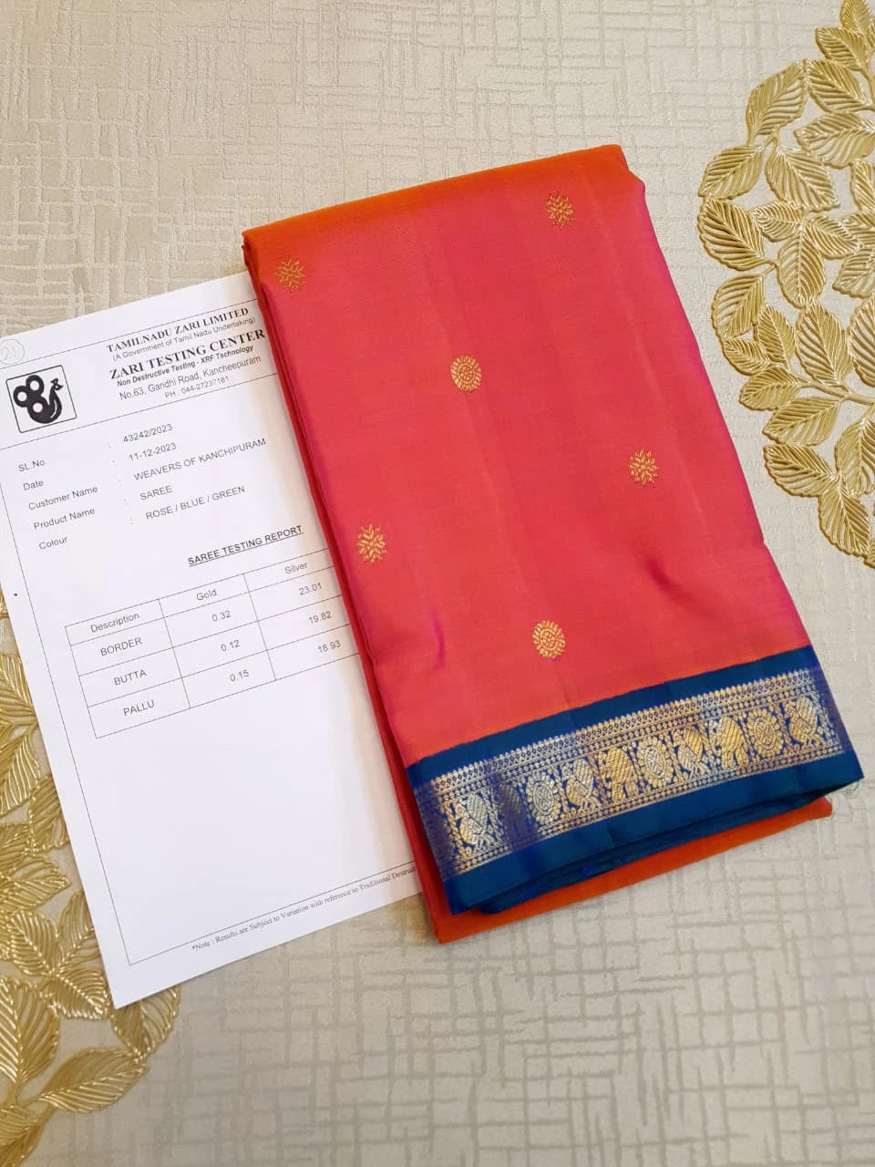 3G Pure Zari Kanjivaram Silk Saree in Coral Pink | Silkmark Certified