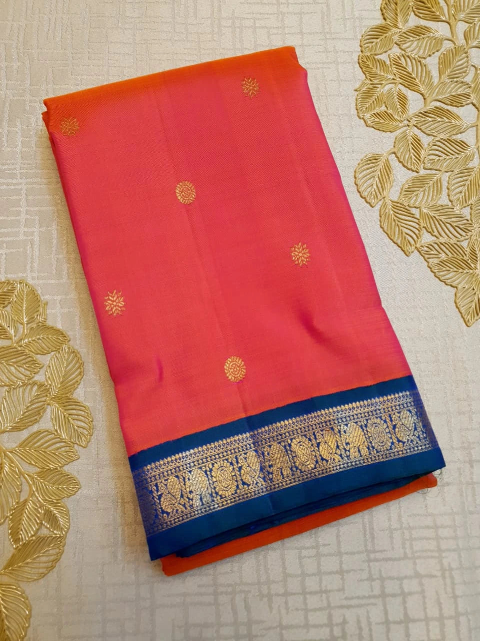 3G Pure Zari Kanjivaram Silk Saree in Coral Pink | Silkmark Certified