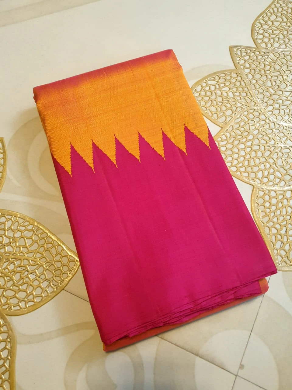 2G Pure Kanjivaram Silk Saree Orange with Pink Border | Silkmark Certified