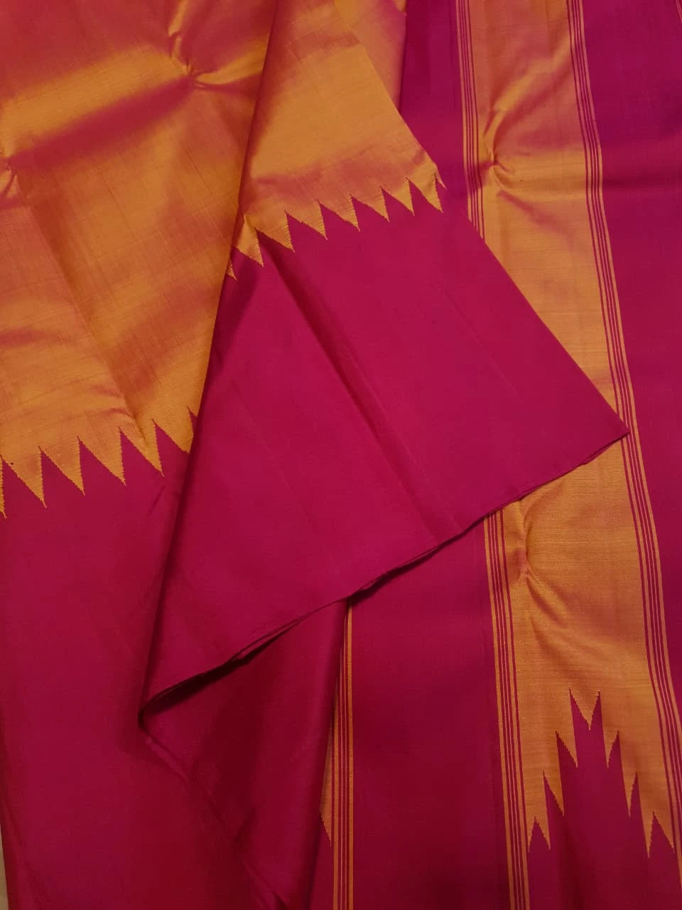 2G Pure Kanjivaram Silk Saree Orange with Pink Border | Silkmark Certified