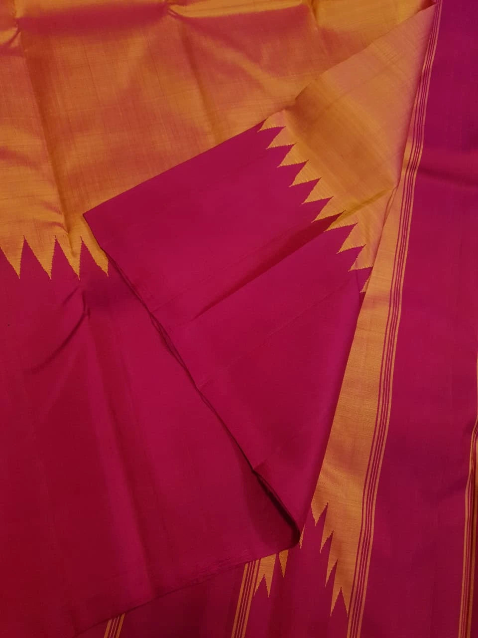 2G Pure Kanjivaram Silk Saree Orange with Pink Border | Silkmark Certified