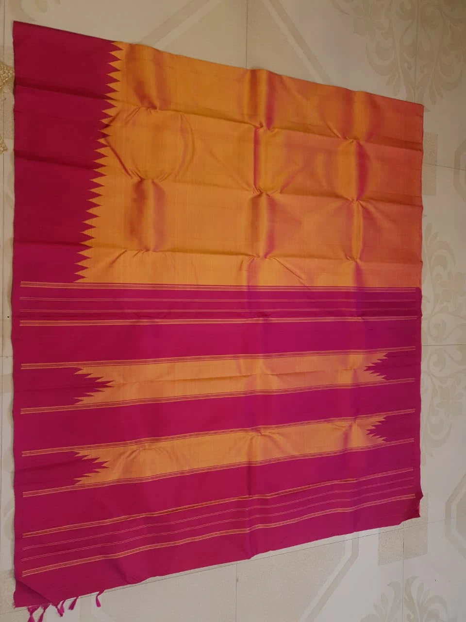 2G Pure Kanjivaram Silk Saree Orange with Pink Border | Silkmark Certified