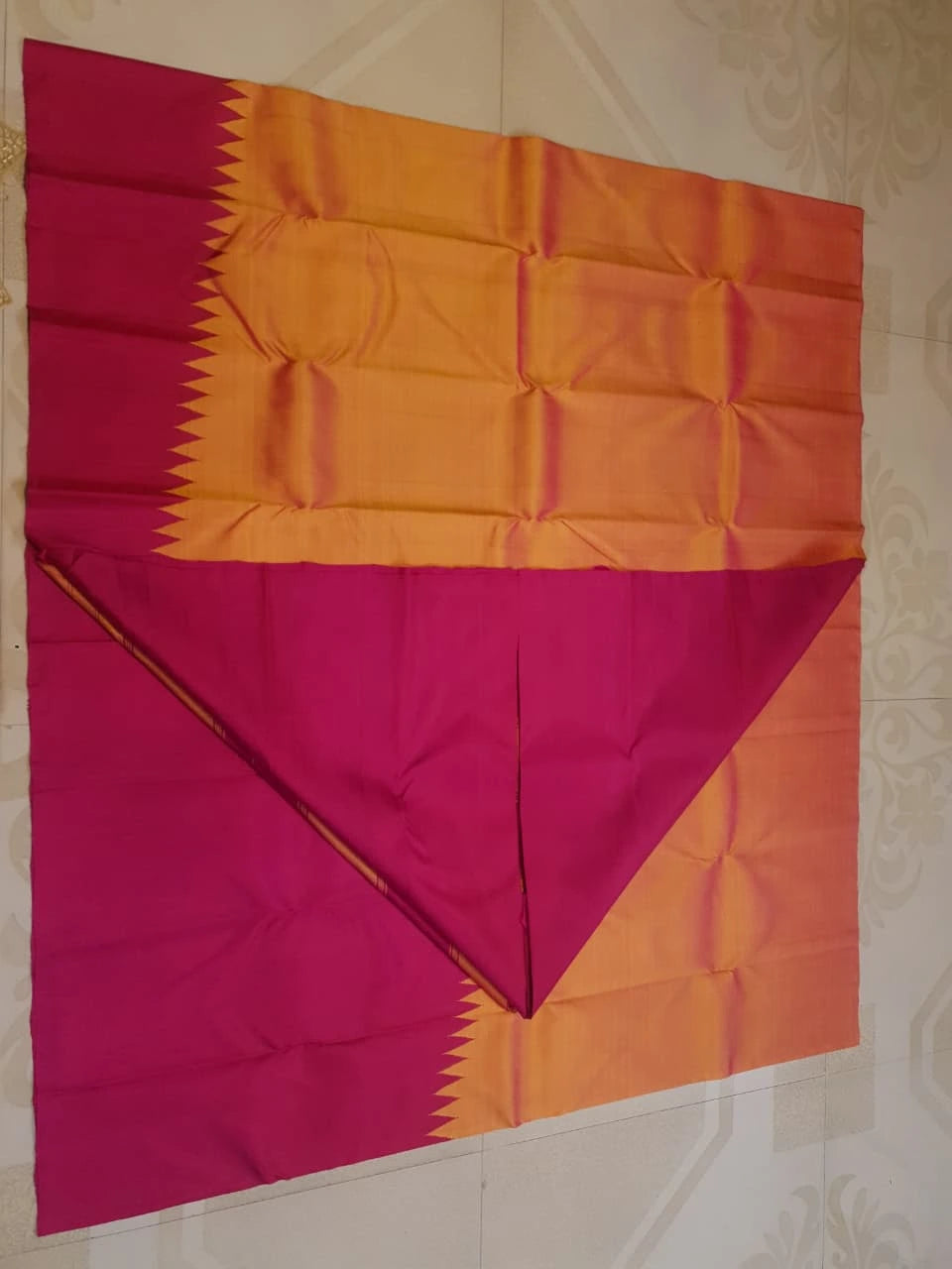 2G Pure Kanjivaram Silk Saree Orange with Pink Border | Silkmark Certified