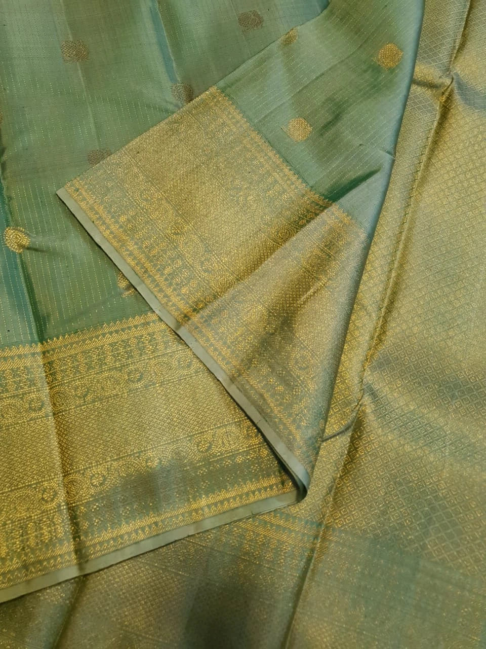2G Pure Kanjivaram Silk Saree in Pastel Green with Gold Zari | Silkmark Certified