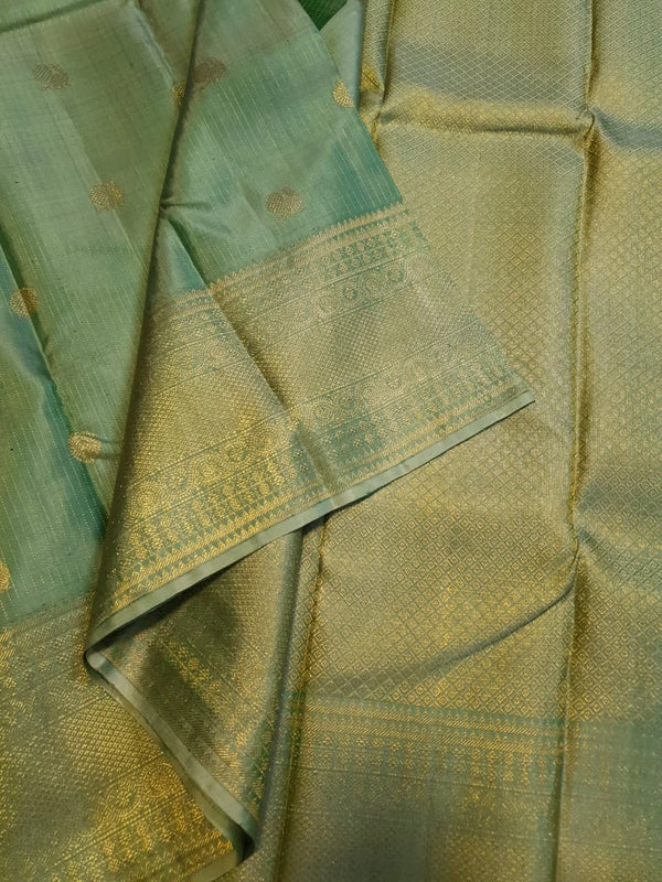 2G Pure Kanjivaram Silk Saree in Pastel Green with Gold Zari | Silkmark Certified