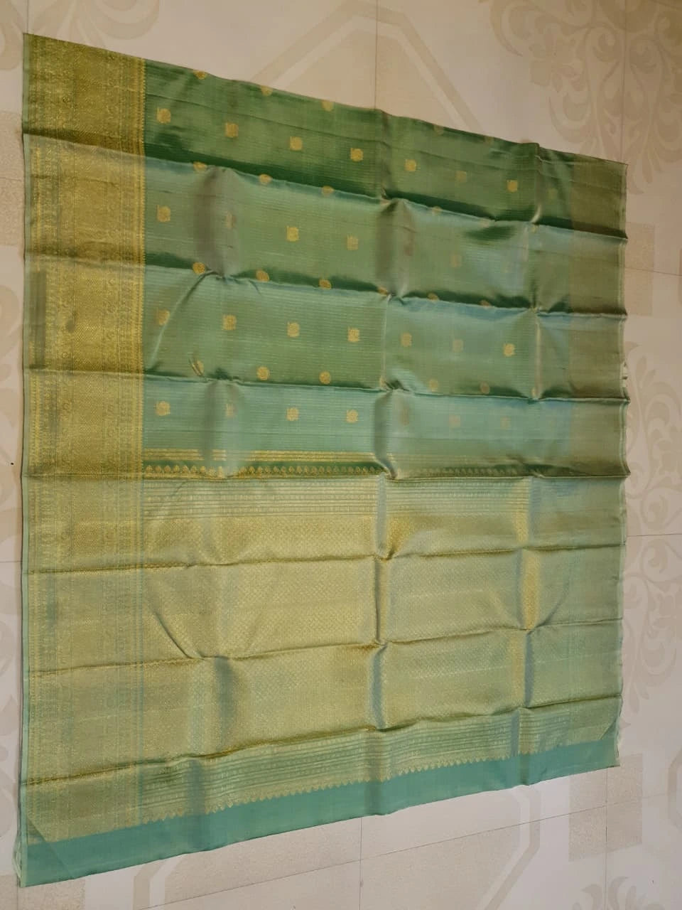 2G Pure Kanjivaram Silk Saree in Pastel Green with Gold Zari | Silkmark Certified