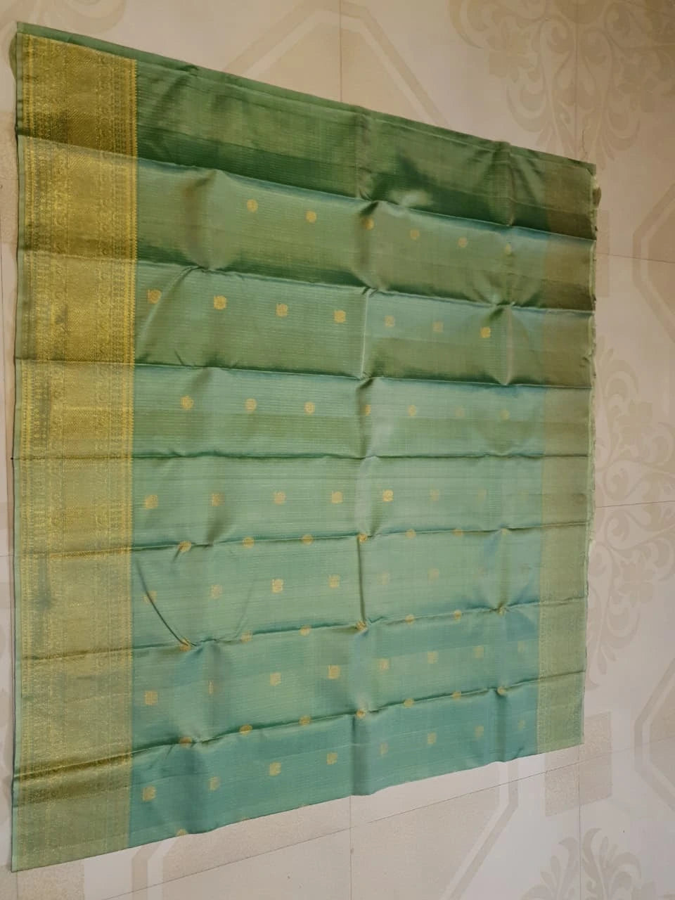 2G Pure Kanjivaram Silk Saree in Pastel Green with Gold Zari | Silkmark Certified