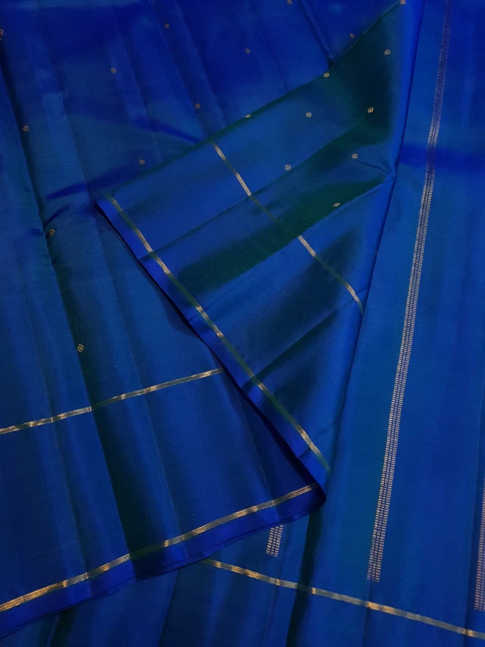 3G Pure Zari Kanjivaram Silk Saree - Peacock Blue with Gold | Silkmark Certified