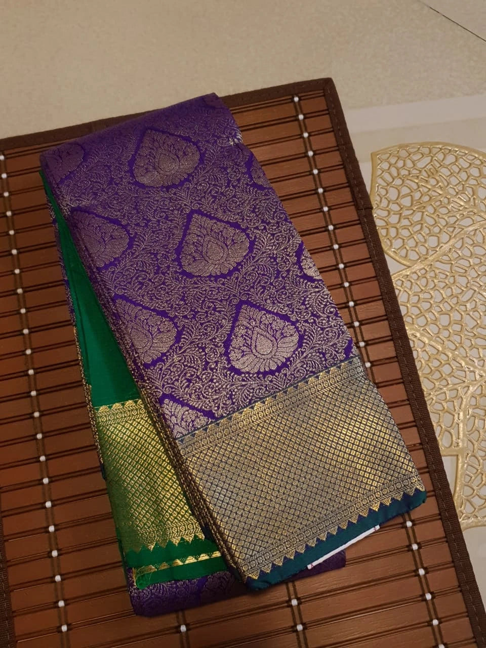 Semi Silk Saree - Blue With Green
