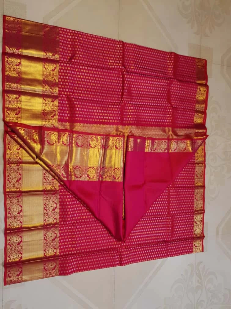 2G Pure Kanjivaram Silk Saree – Red Pink with Gold Zari Border | Silkmark Certified