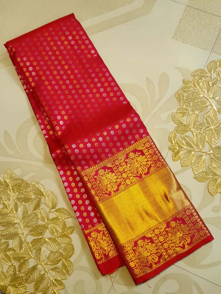 2G Pure Kanjivaram Silk Saree – Red Pink with Gold Zari Border | Silkmark Certified