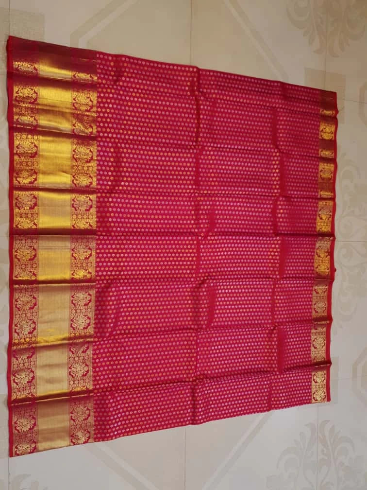 2G Pure Kanjivaram Silk Saree – Red Pink with Gold Zari Border | Silkmark Certified