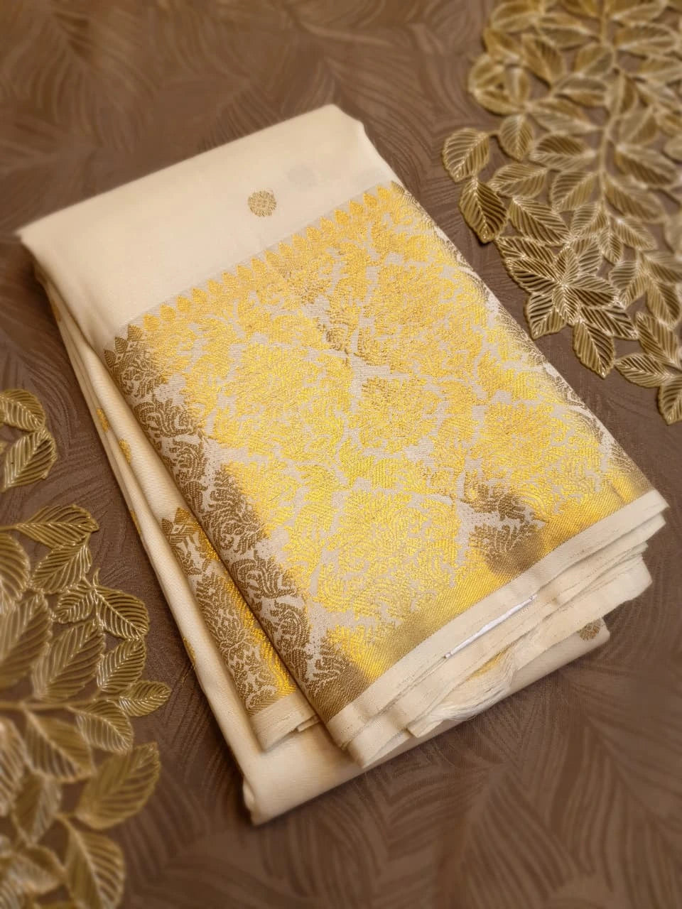 2G Pure Kanjivaram Silk Saree – Off White with Gold Zari | Silkmark Certified
