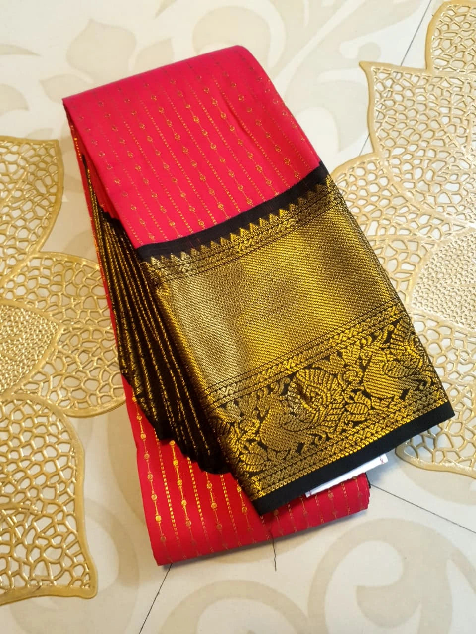 Semi Silk Saree - Pink with Brown Border