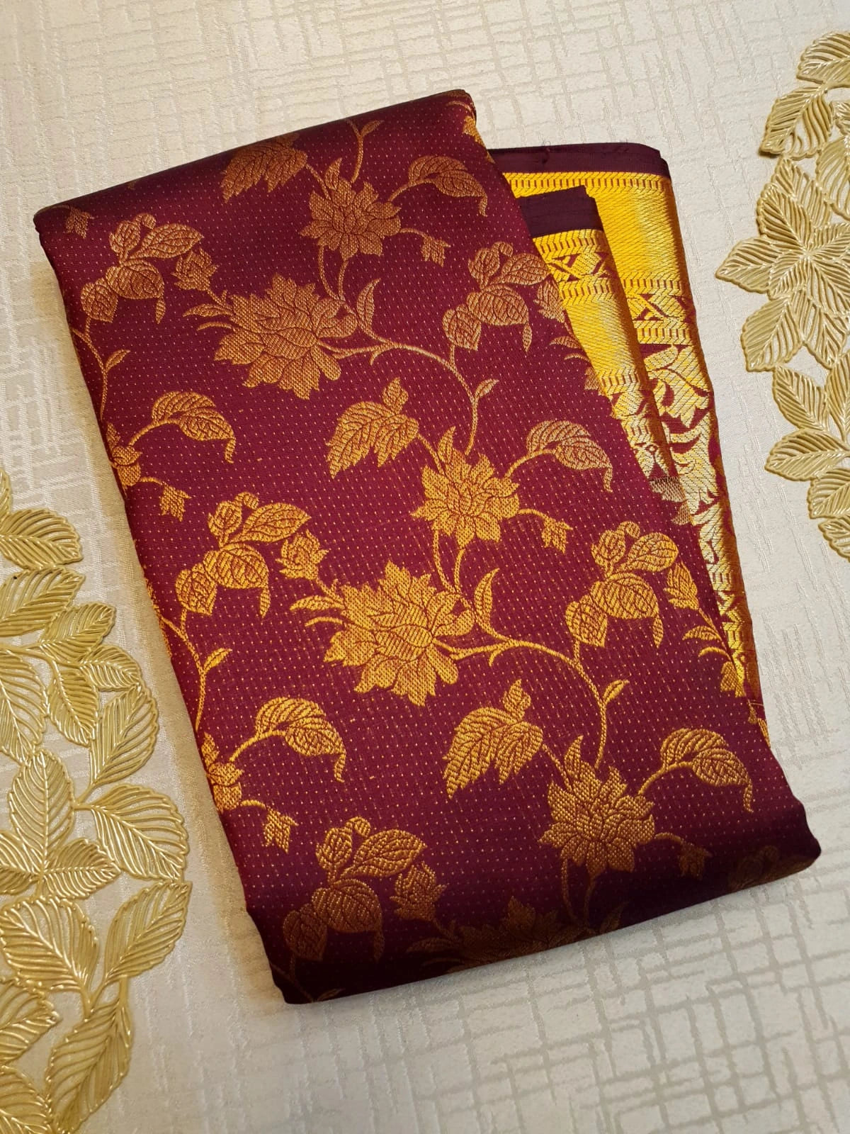 2G Pure Kanjivaram Silk Saree in Maroon with Gold Floral Design | Silkmark Certified