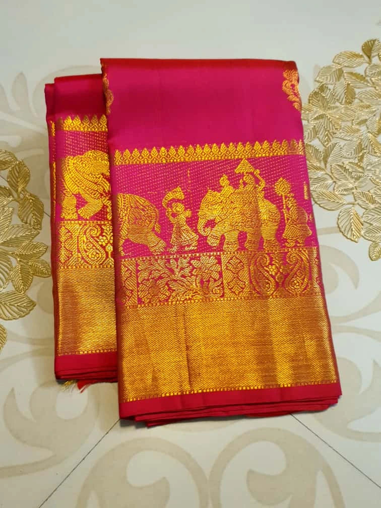 2G Pure Kanjivaram Silk Saree in Pink with Gold Zari | Silkmark Certified