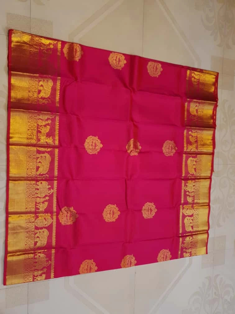 2G Pure Kanjivaram Silk Saree in Pink with Gold Zari | Silkmark Certified