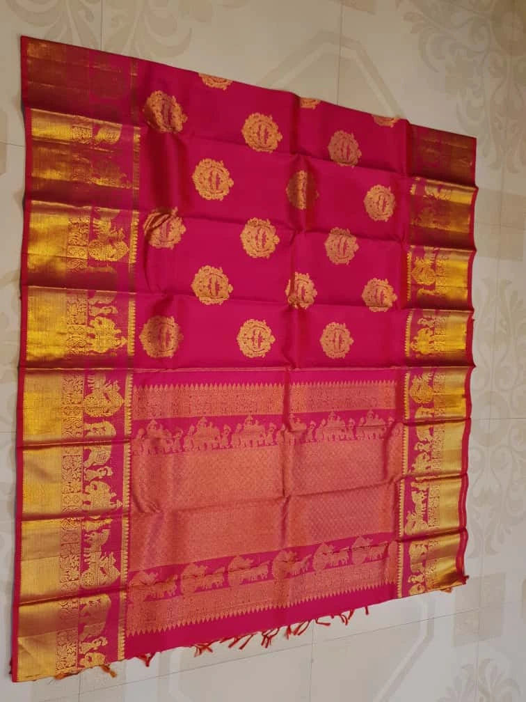 2G Pure Kanjivaram Silk Saree in Pink with Gold Zari | Silkmark Certified