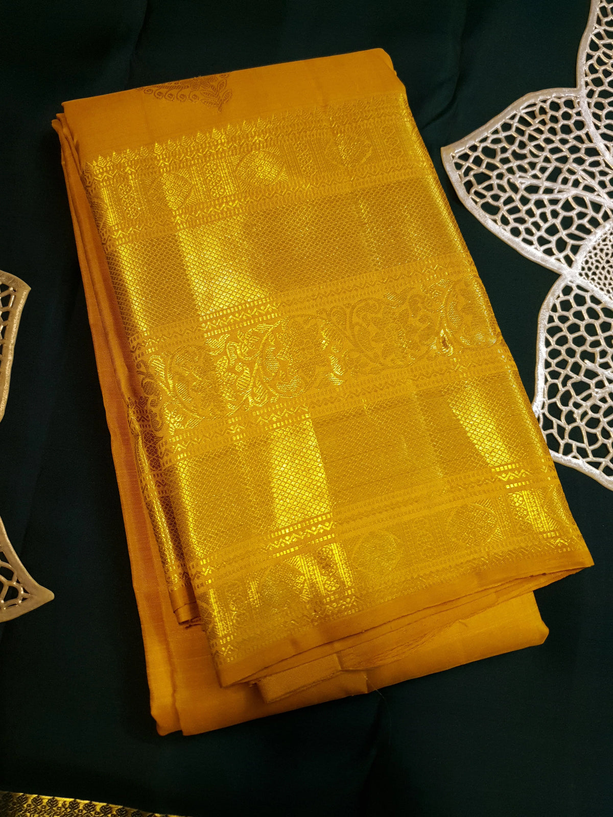 2Gram Pure Kanjivaram Silk Saree - Yellow | Silkmark Certified