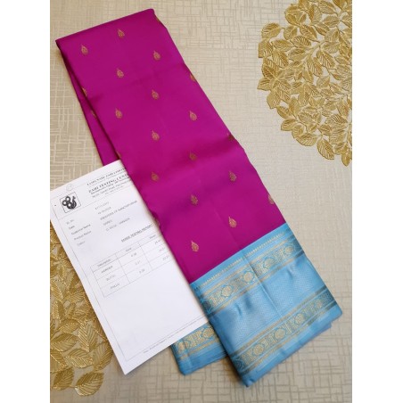 4Gram Pure Zari Kanjivaram Silk Saree - Vadamlli rose - pastel blue