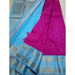 4Gram Pure Zari Kanjivaram Silk Saree - Vadamlli rose - pastel blue