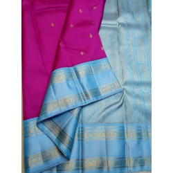 4Gram Pure Zari Kanjivaram Silk Saree - Vadamlli rose - pastel blue