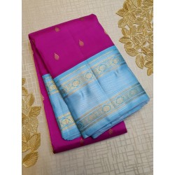 4Gram Pure Zari Kanjivaram Silk Saree - Vadamlli rose - pastel blue