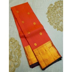 Pure Kanjivaram Silk Saree  - Red With Orange