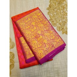 Pure Kanjivaram Silk Saree  - Pink With Orange