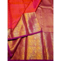 Pure Kanjivaram Silk Saree  - Pink With Orange