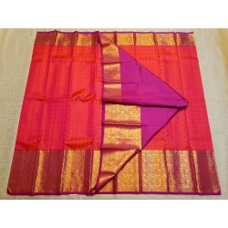 Pure Kanjivaram Silk Saree  - Pink With Orange