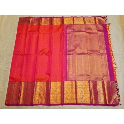 Pure Kanjivaram Silk Saree  - Pink With Orange