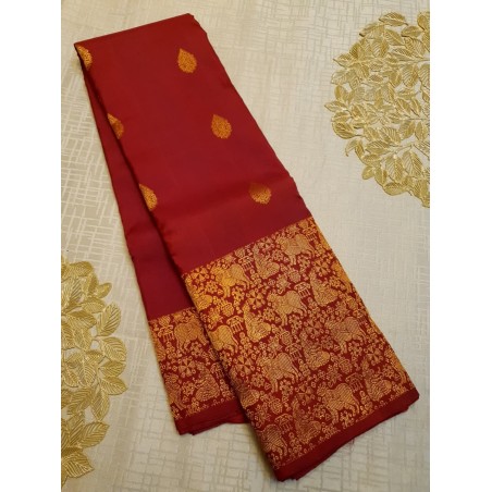Pure Kanjivaram Silk Saree  - Maroon- Turning Border