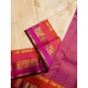 Pure Kanjivaram Silk Saree Korvai  - off white with pink