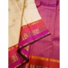 Pure Kanjivaram Silk Saree Korvai  - off white with pink