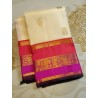 Pure Kanjivaram Silk Saree Korvai  - off white with pink