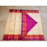 Pure Kanjivaram Silk Saree Korvai  - off white with pink