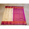 Pure Kanjivaram Silk Saree Korvai  - off white with pink