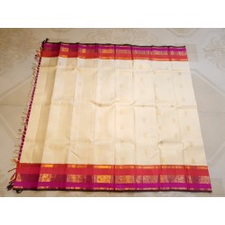Pure Kanjivaram Silk Saree Korvai  - off white with pink