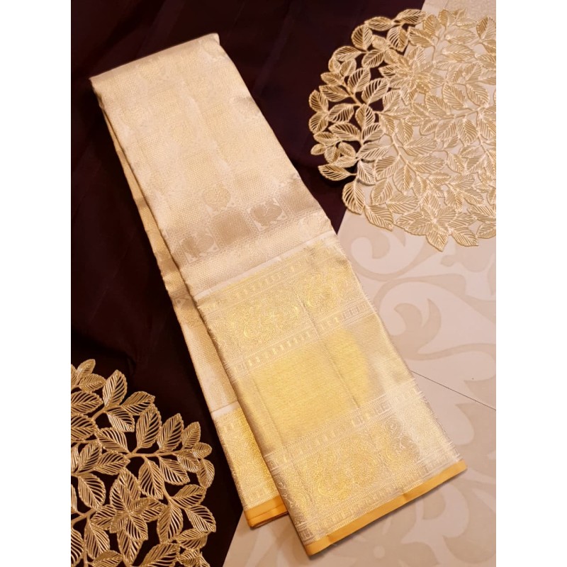 Pure Kanjivaram Silk Saree - Offwhite with sandal