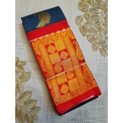 Premium Silkcotton Sarees with Peacock Blue with Chilli Red