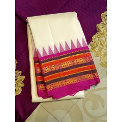 Pure Korvai Kanjivaram Silk Saree  - White With Pink