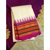 Pure Korvai Kanjivaram Silk Saree  - White With Pink
