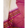 Pure Korvai Kanjivaram Silk Saree  - White With Pink