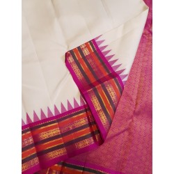 Pure Korvai Kanjivaram Silk Saree  - White With Pink