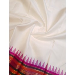 Pure Korvai Kanjivaram Silk Saree  - White With Pink