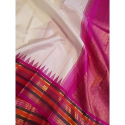 Pure Korvai Kanjivaram Silk Saree  - White With Pink