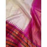 Pure Korvai Kanjivaram Silk Saree  - White With Pink